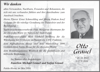 Traueranzeige von Otto Grauel 