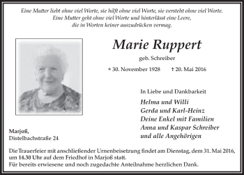 Traueranzeige von Marie Ruppert 