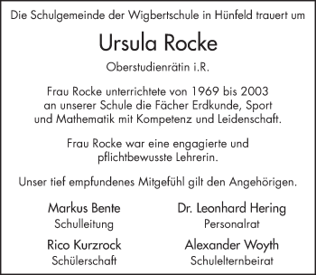 Traueranzeige von Ursula Rocke 