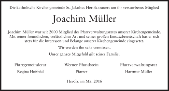 Traueranzeige von Joachim Müller 
