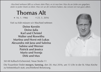 Traueranzeige von Thomas Alt 
