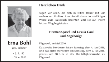 Traueranzeige von Erna Bohl 