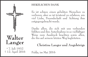 Traueranzeige von Walter Langer 