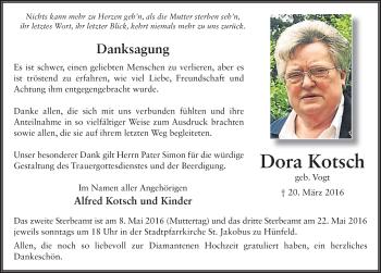 Traueranzeige von Sophie Kotsch 