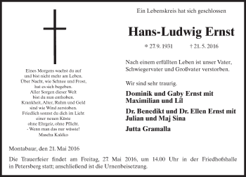 Traueranzeige von Hans-Ludwig Ernst 