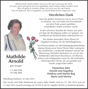 Traueranzeige von Mathilde Arnold 