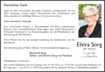 Traueranzeige von Elvira Sorg 