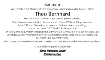 Traueranzeige von Theo Bernhard 