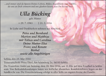 Traueranzeige von Ulla Bücking 