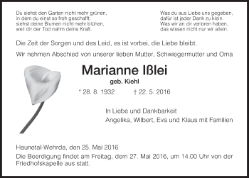 Traueranzeige von Marianne Ißlei 