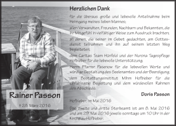 Traueranzeige von Rainer Passon 
