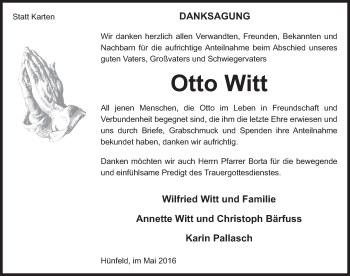 Traueranzeige von Otto Witt 