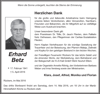 Traueranzeige von Erhard Betz 