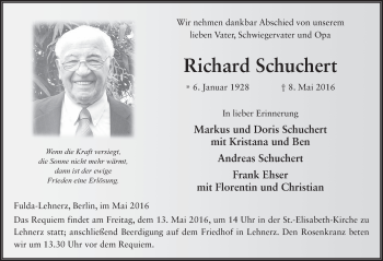 Traueranzeige von Richard Schuchert 