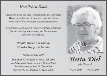 Traueranzeige von Berta Diel 