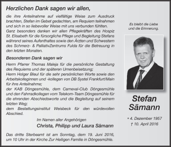 Traueranzeige von Stefan Sämann 
