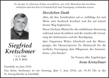 Traueranzeige von Siegfried Kretschmer 