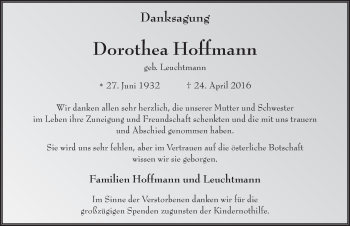 Traueranzeige von Dorothea Hoffmann 
