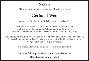 Traueranzeige von Gerhard Weil 