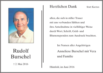 Traueranzeige von Rudolf Burschel 
