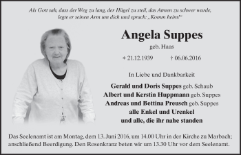 Traueranzeige von Angela Suppes 
