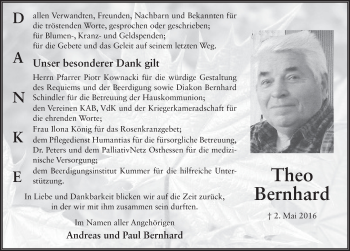Traueranzeige von Theo Bernhard 