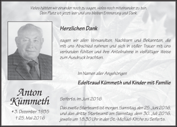 Traueranzeige von Anton Kümmeth 