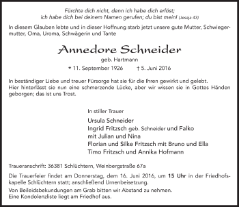 Traueranzeige von Annedore Schneider 