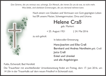 Traueranzeige von Helene Craß 