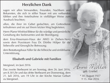 Traueranzeige von Anni Möller 