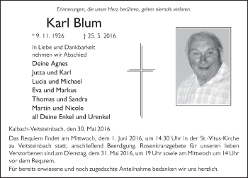 Traueranzeige von Karl Blum 