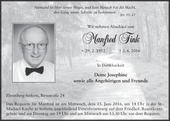 Traueranzeige von Manfred Fink 