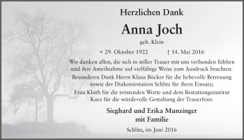 Traueranzeige von Anna Joch 