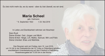 Traueranzeige von Maria Scheel 