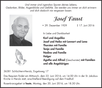 Traueranzeige von Josef Faust 