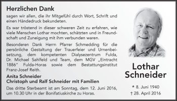 Traueranzeige von Lothar Schneider 