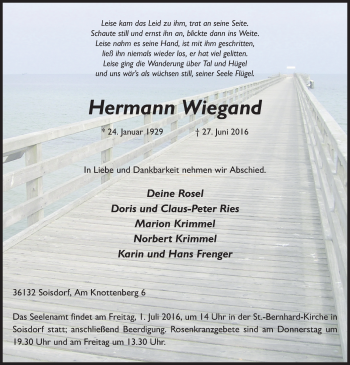 Traueranzeige von Hermann Wiegand 