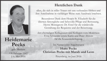 Traueranzeige von Heidemarie Pecks 