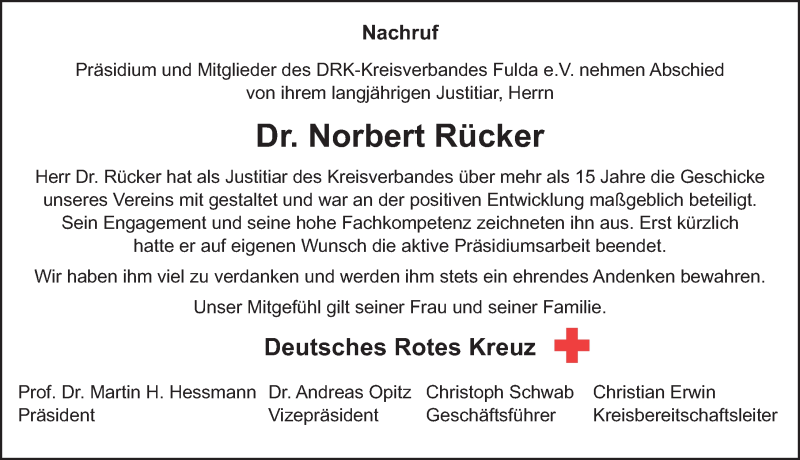  Traueranzeige für Norbert Rücker vom 24.06.2016 aus 