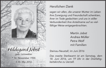 Traueranzeige von Hildegard Jobst 