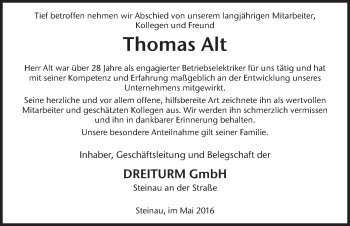 Traueranzeige von Thomas Alt 