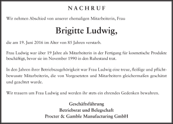 Traueranzeige von Brigitte Ludwig 