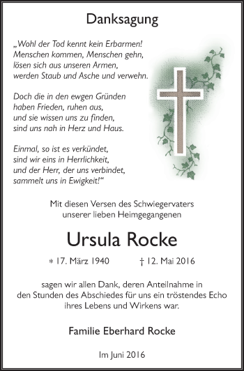 Traueranzeige von Ursula Rocke 