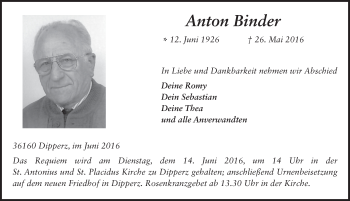 Traueranzeige von Anton Binder 