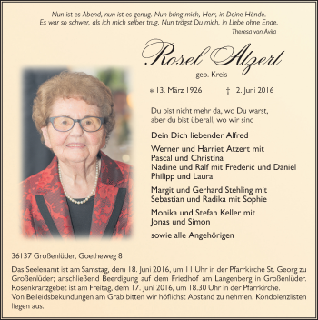 Traueranzeige von Rosel Atzert 