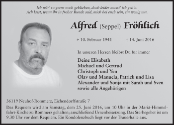 Traueranzeige von Alfred Fröhlich 