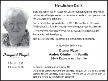 Traueranzeige von Irmgard Flügel 