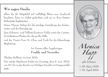 Traueranzeige von Monica Happ 