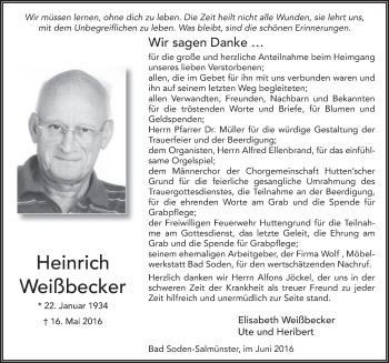 Traueranzeige von Heinrich Weißbecker 