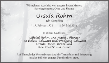 Traueranzeige von Ursula Rohm 